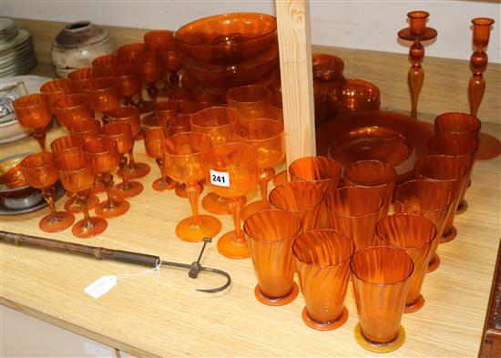 A suite of 1970s Salviati orange glassware